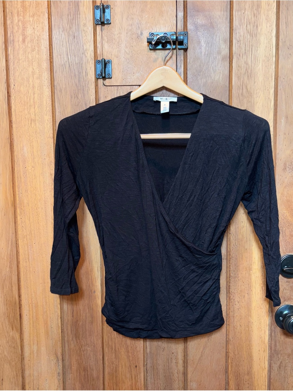 White House Black Market Black Wrap-Style  Top